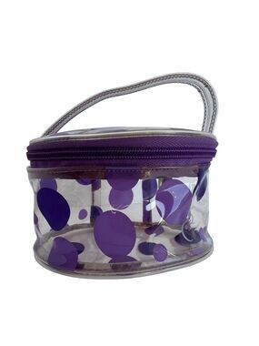 Vintage 90s Y2K 00s Caboodles Zip Top Makeup Case Clear Purple Polkadot Travel